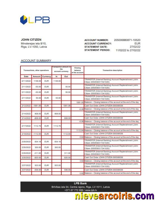 Latvia LPB bank statement